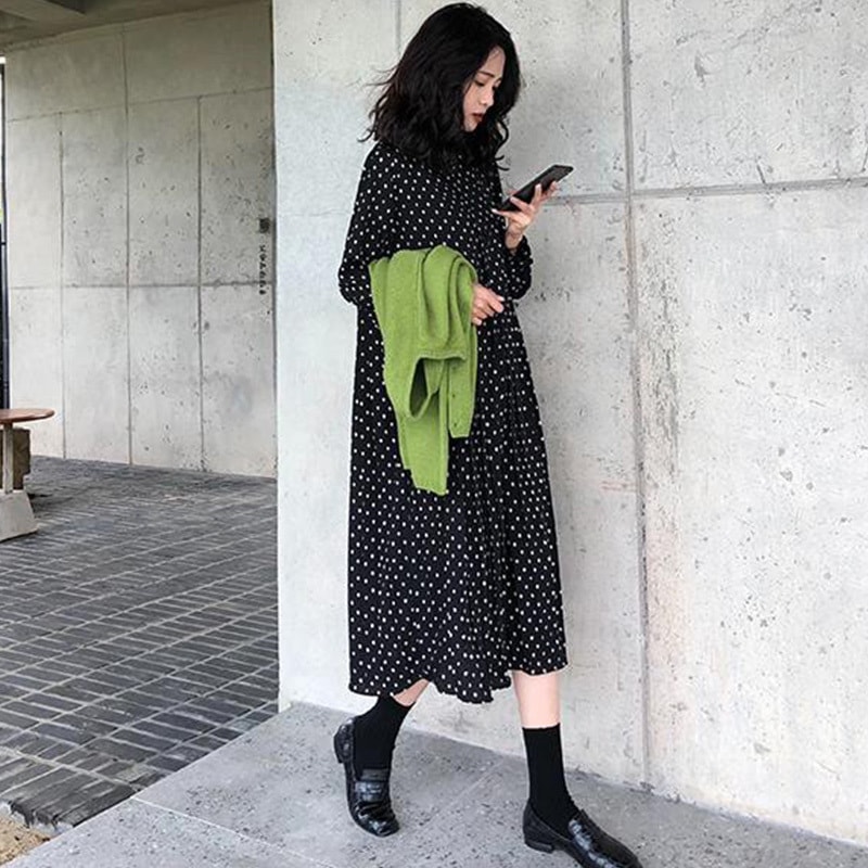 3色 ワンピース 長袖 春 カジュアル aライン シャツワンピース フレア ミディアム丈 ミドル丈 襟なし バンドカラー Aライン 切り替えデザイン ドッキングワンピース プリーツ ハイウエスト 黒