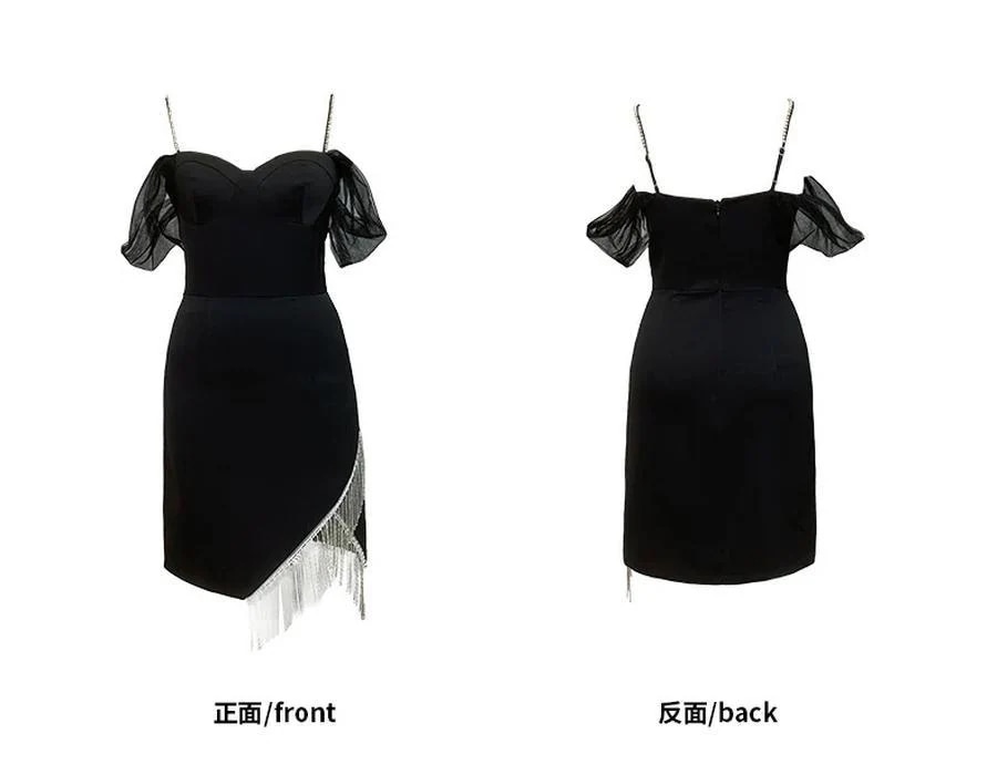 キャミワンピース オフショルダー サスペンダー ラップチェスト イレギュラー フォーマル パーティードレス 同窓会 結婚式 披露宴 卒業式 演奏会 二次会 発表会