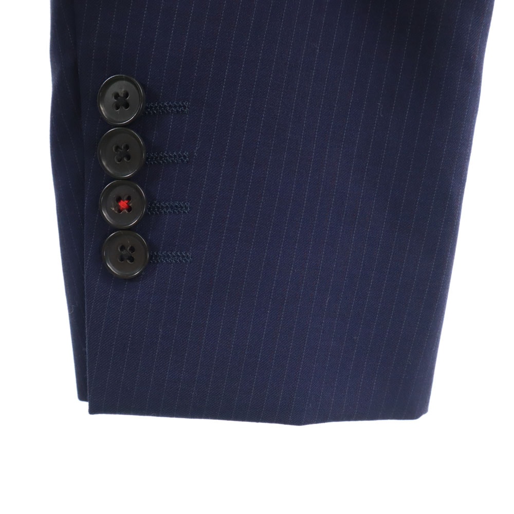 ストライプ柄 テーラードジャケット 36S ネイビー メンズ 古着 ストライプ柄 テーラードジャケット 36S ネイビー メンズ 古着