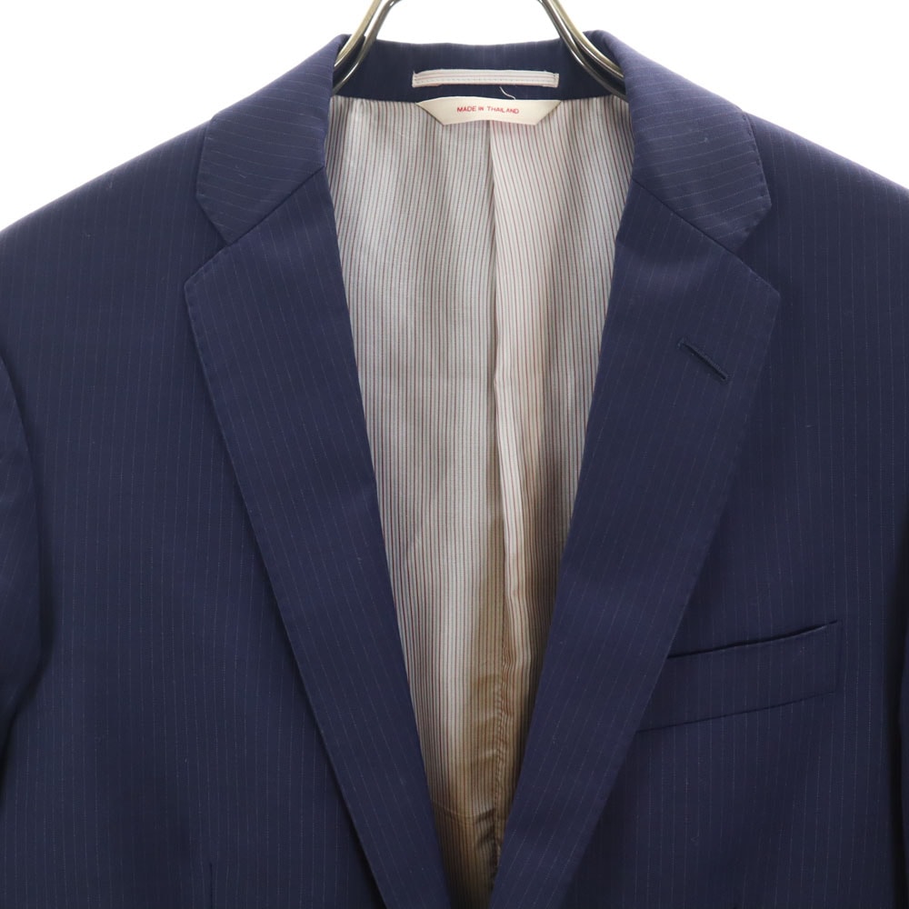 ストライプ柄 テーラードジャケット 36S ネイビー メンズ 古着 ストライプ柄 テーラードジャケット 36S ネイビー メンズ 古着