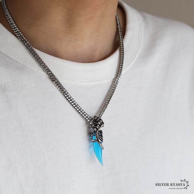 ウルフファング＆ダブル喜平ネックレス [n881-blue-n348-6mm]