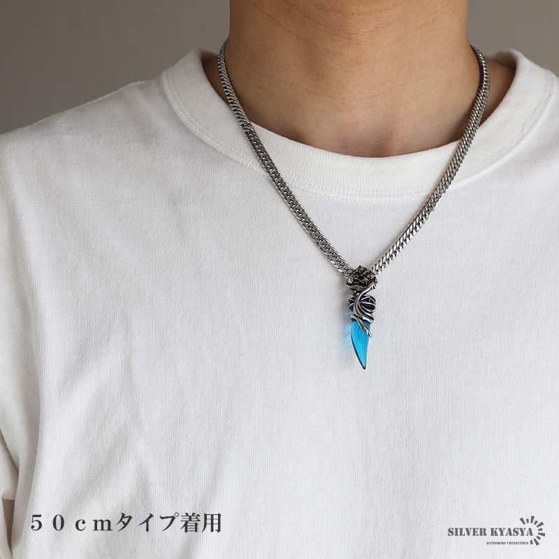 ウルフファング＆ダブル喜平ネックレス [n881-blue-n348-6mm]