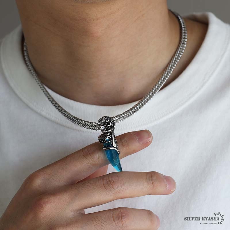 ウルフファング＆ダブル喜平ネックレス [n881-blue-n348-6mm]