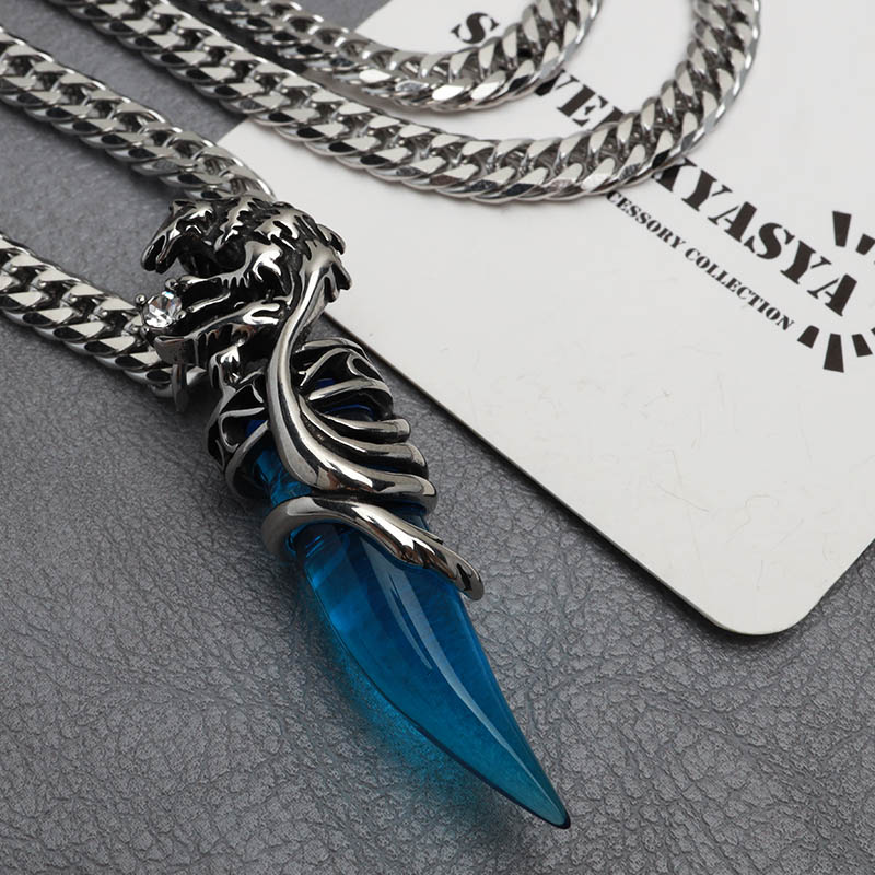 ウルフファング＆ダブル喜平ネックレス [n881-blue-n348-6mm]