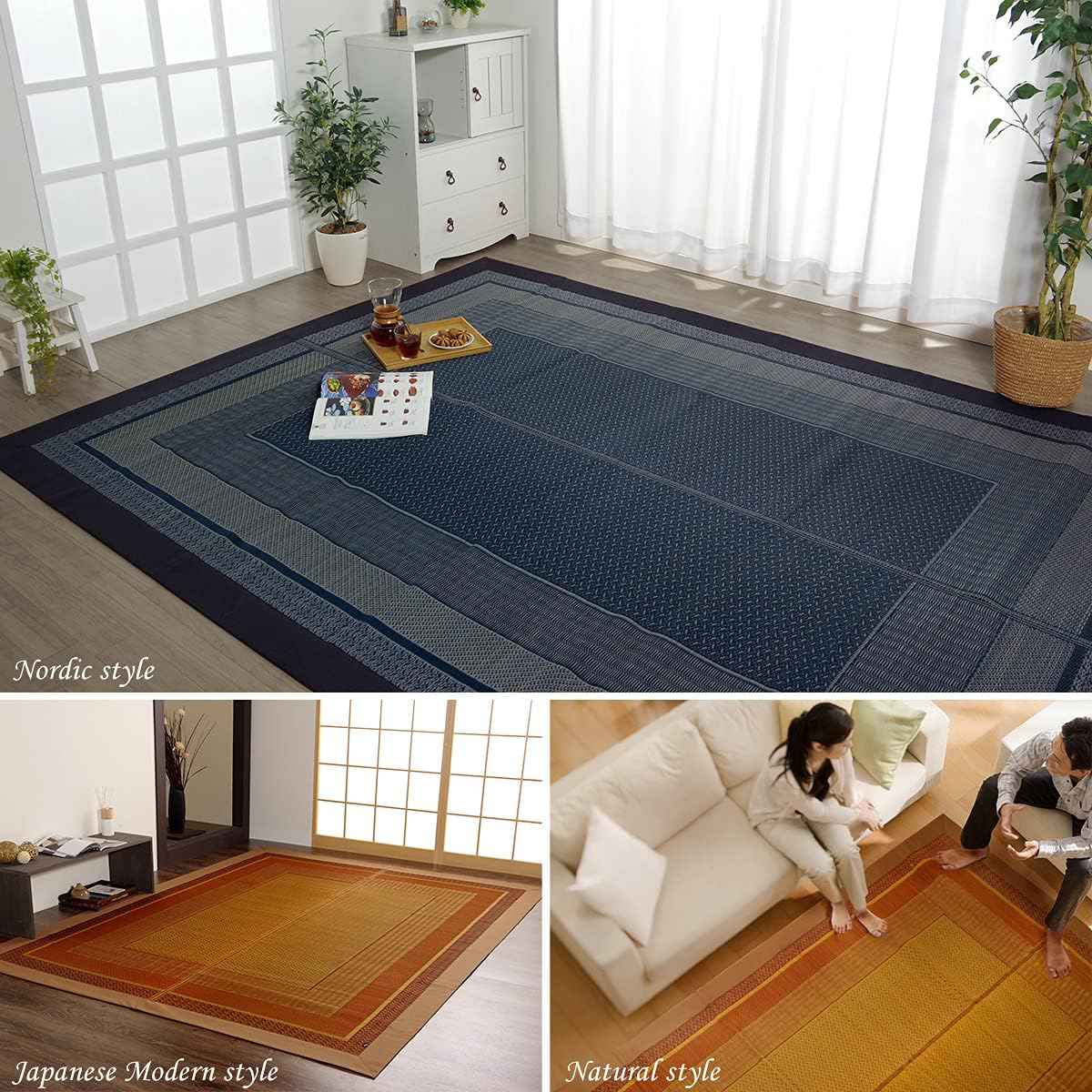 い草上敷き 純国産 い草ラグカーペット DXランクス総色 約191x191cm 裏貼りあり 敷物 ラグ マット い草マット い草カーペット 絨毯 ござ センターラグ 正方形 畳める コンパクト