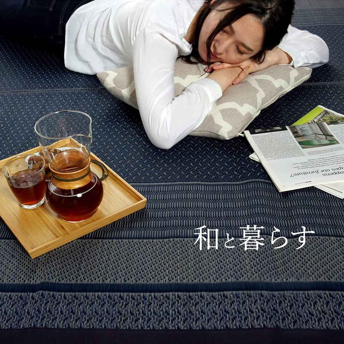 い草上敷き 純国産 い草ラグカーペット DXランクス総色 約191x191cm 裏貼りあり 敷物 ラグ マット い草マット い草カーペット 絨毯 ござ センターラグ 正方形 畳める コンパクト