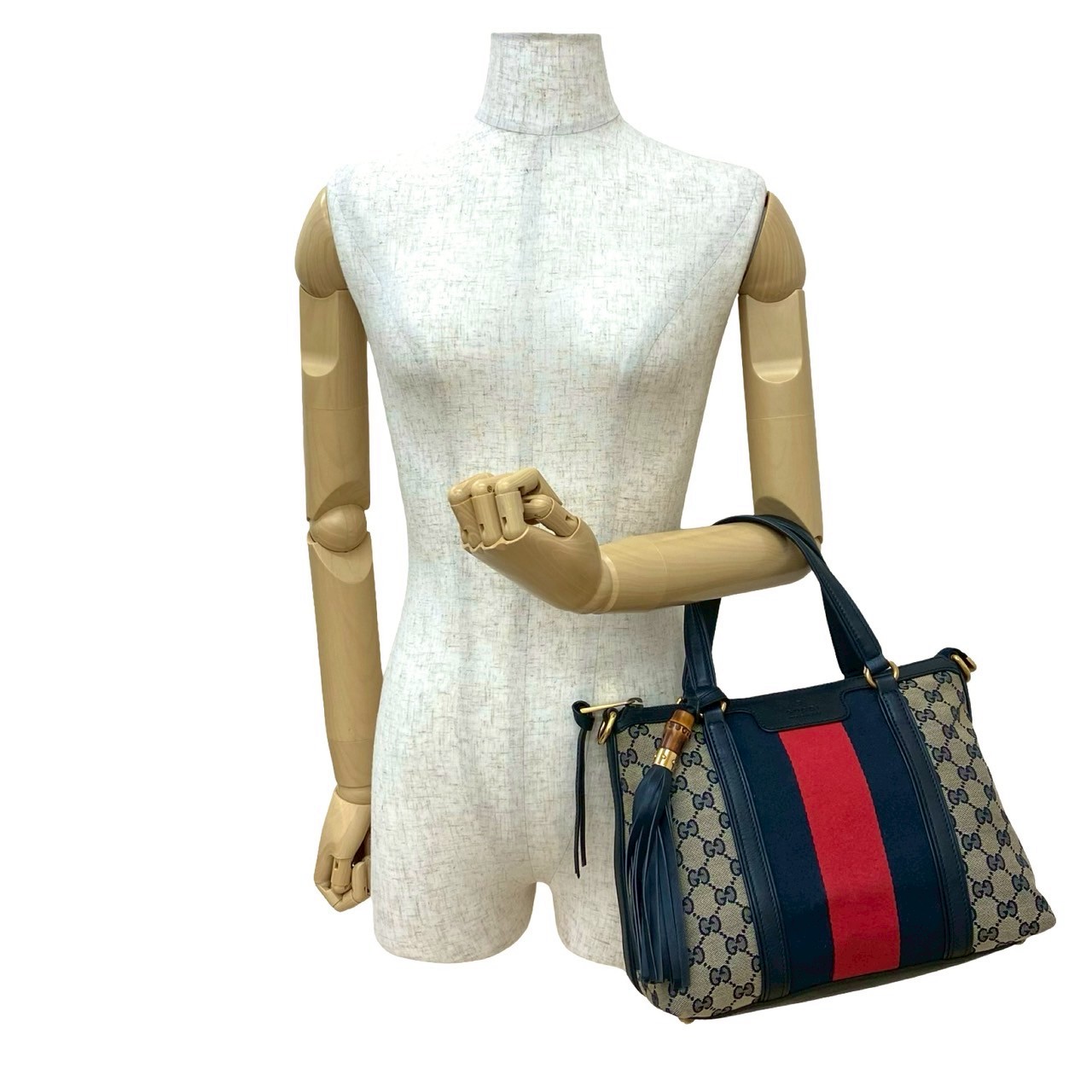 シェリーライン GG ロゴ 柄ハンドバッグ キャンバス レザー ネイビー 03971