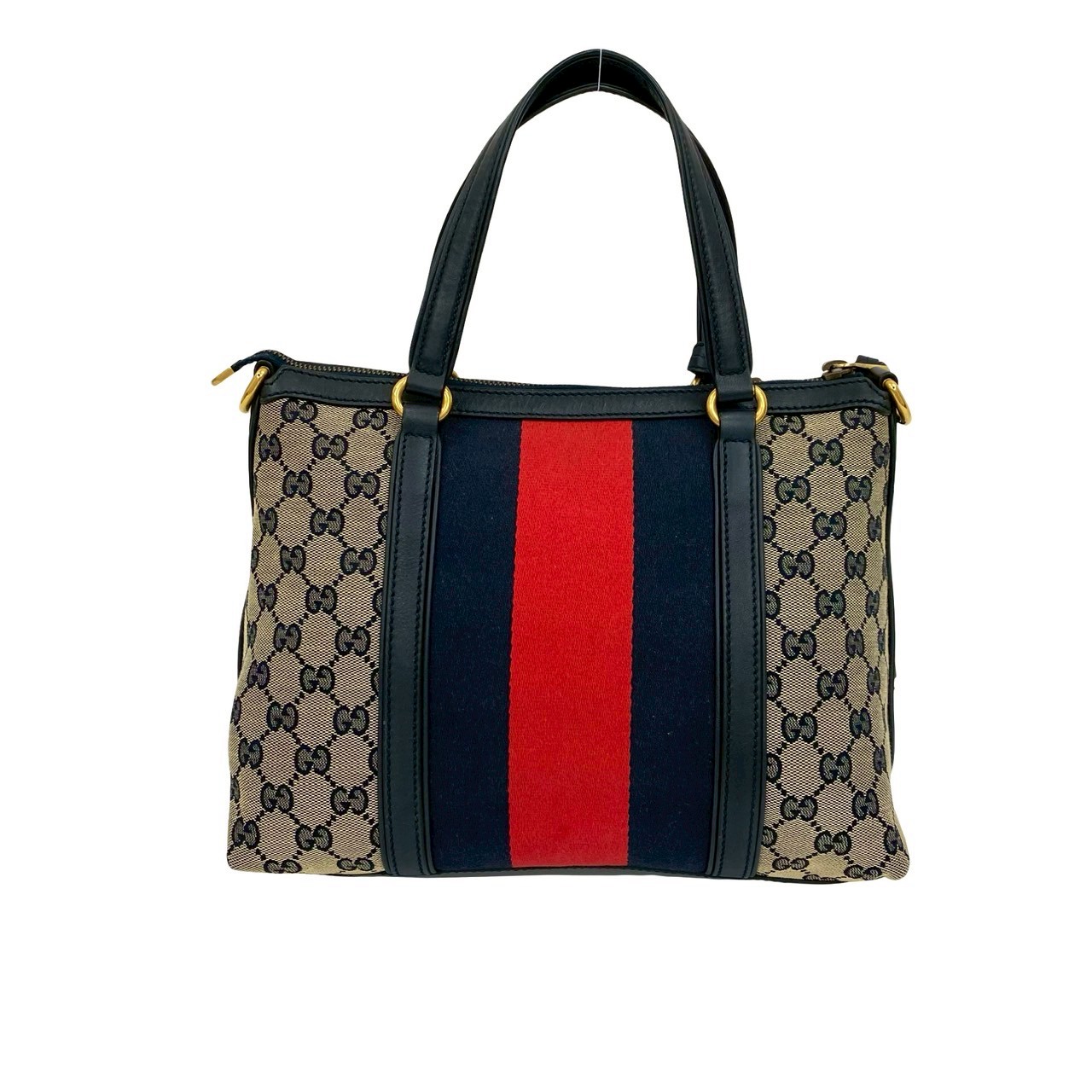 シェリーライン GG ロゴ 柄ハンドバッグ キャンバス レザー ネイビー 03971