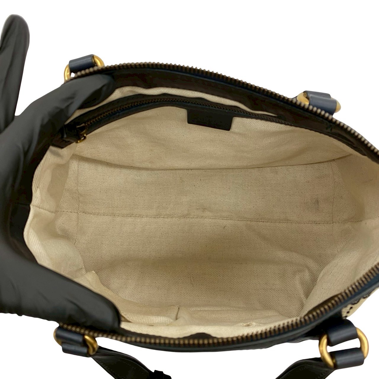 シェリーライン GG ロゴ 柄ハンドバッグ キャンバス レザー ネイビー 03971