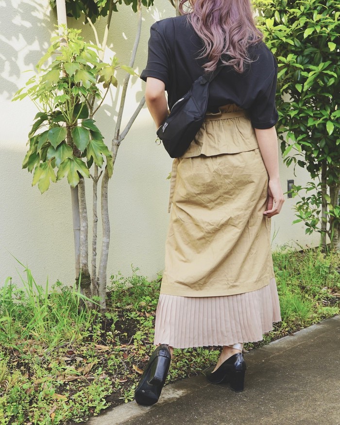 Pleats Switching Chino Long Skirt *with Belt (beige) A,D,G レディース ボトムス