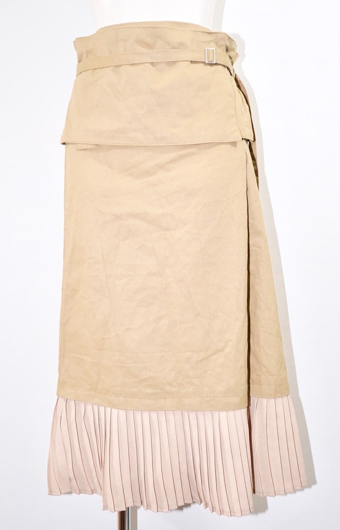 Pleats Switching Chino Long Skirt *with Belt (beige) A,D,G レディース ボトムス
