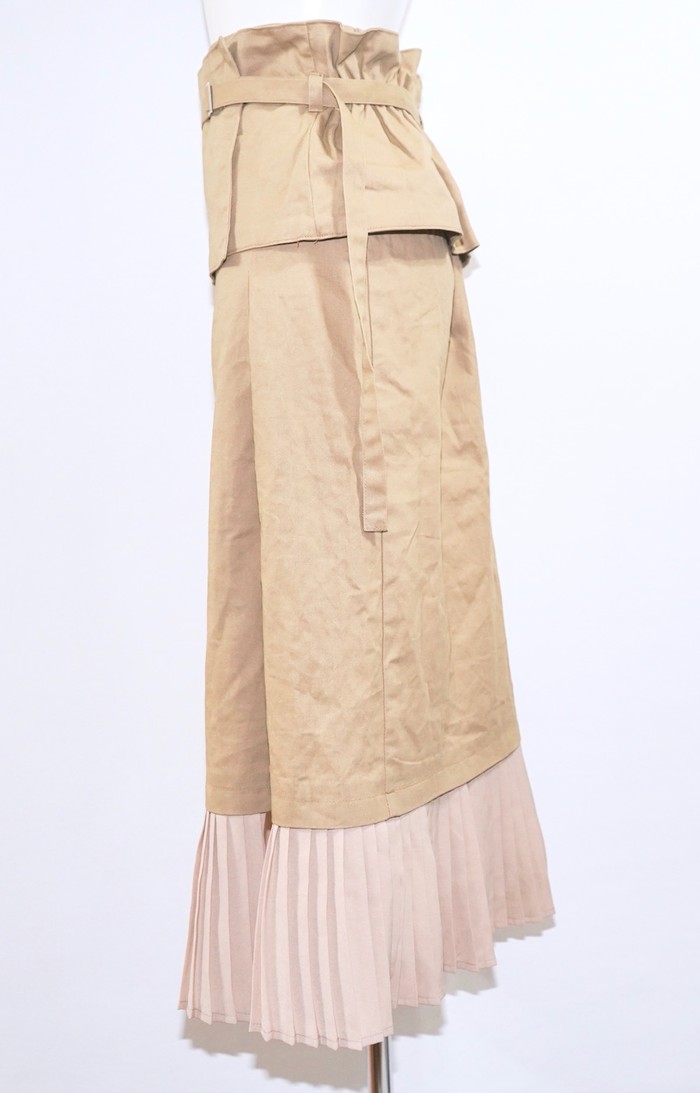 Pleats Switching Chino Long Skirt *with Belt (beige) A,D,G レディース ボトムス
