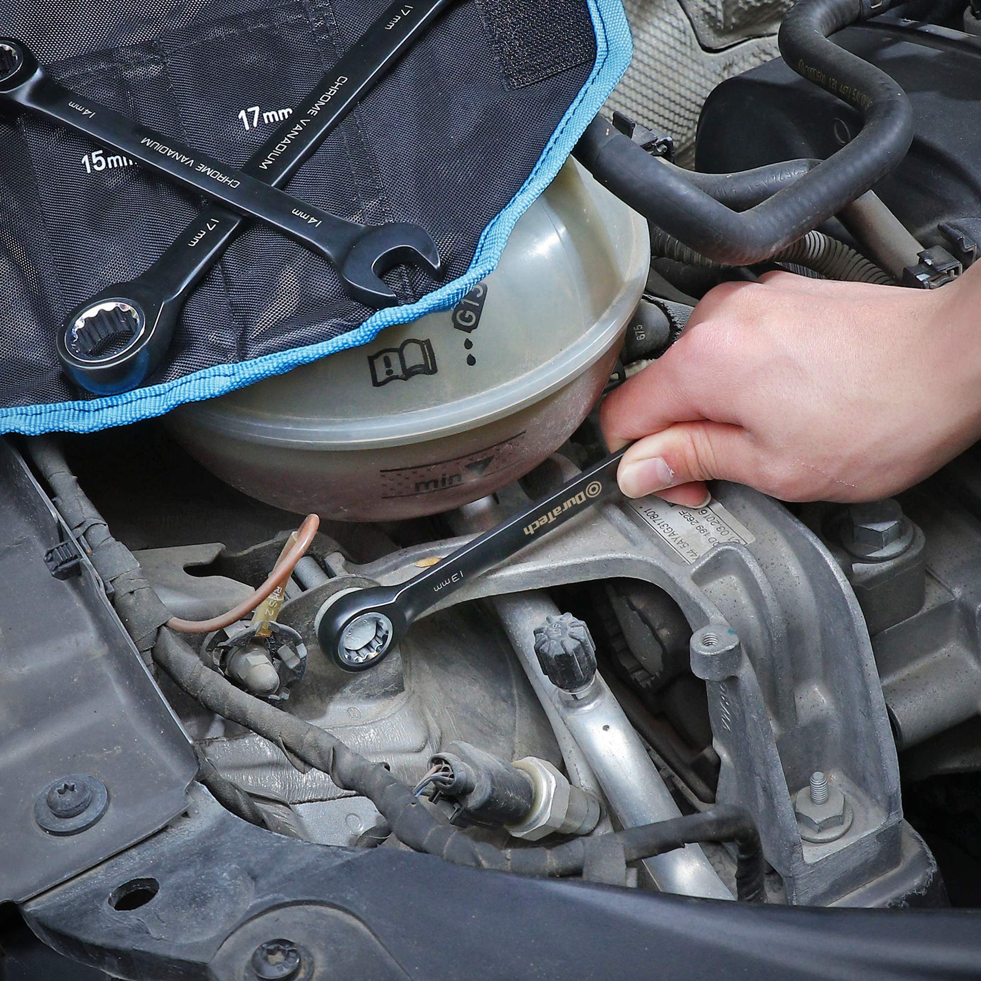 コンビネーションレンチ ラチェットレンチセット 板ラチェット スパナ 144ギア 8~17mm CR-V製 黒クロムメッキ済 組み立て DIY 収納袋付 8本組 コンビネーションレンチ ラチェットレンチセット 板ラチェット スパナ 144ギア 8~17mm CR-V製 黒クロムメッキ済 組み立て DIY 収納袋付 8本組