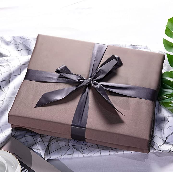 布団カバー 4点セット 無地 エジプト超長綿100% 掛布団カバー ボックスシーツ 枕カバー 300TCサテン調(ディープ トープ, ダブル)