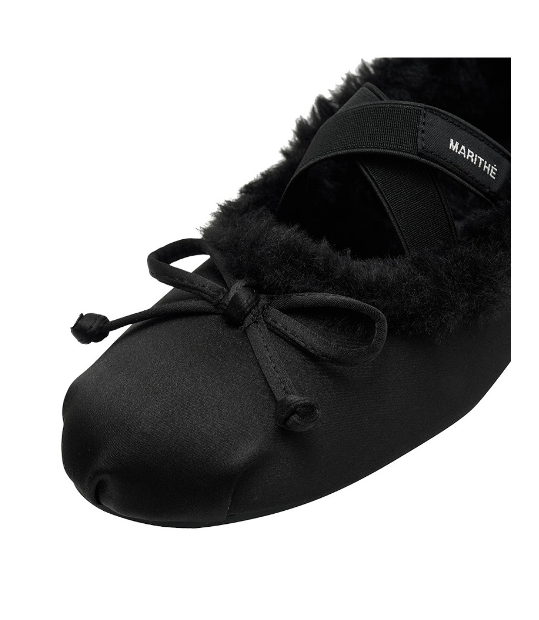 Marithe)NU WEEK CROSS BANDING RIBBON FUR FLAT SHOESクロス