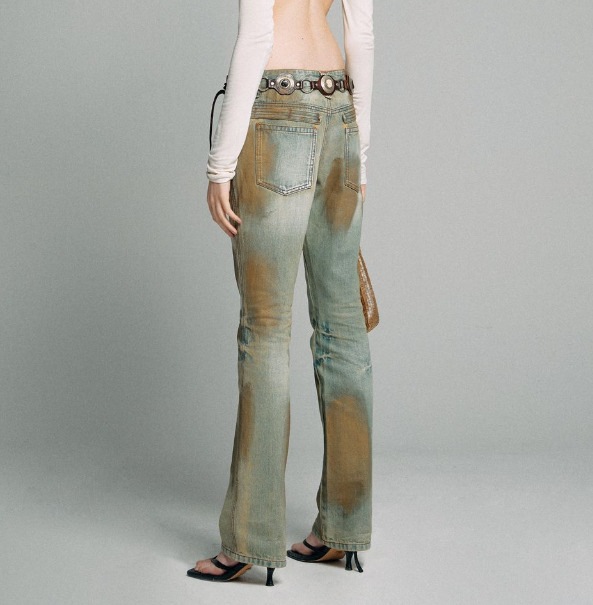 [韓国の人気商品] Metal Brushed Bootcut Denim Pants Khaki/Gold