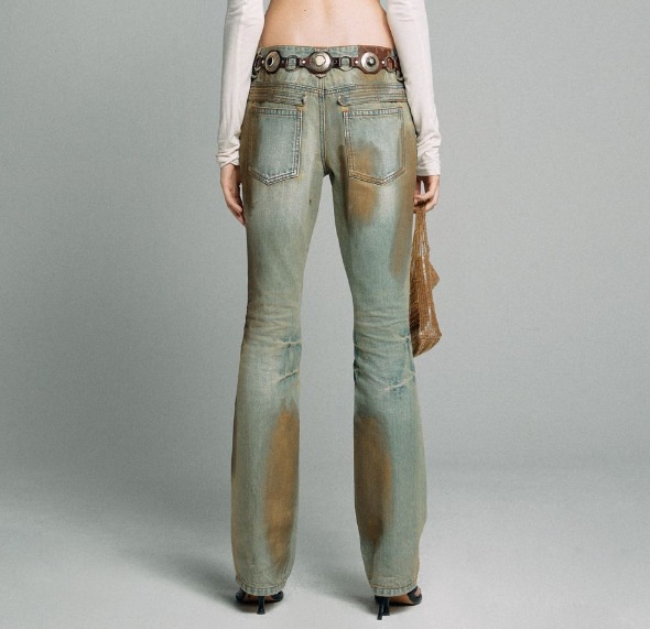 [韓国の人気商品] Metal Brushed Bootcut Denim Pants Khaki/Gold