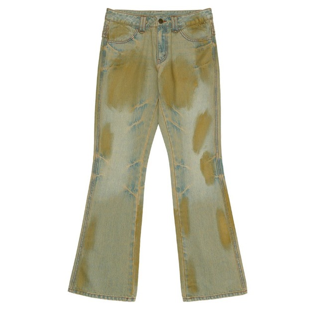 [韓国の人気商品] Metal Brushed Bootcut Denim Pants Khaki/Gold