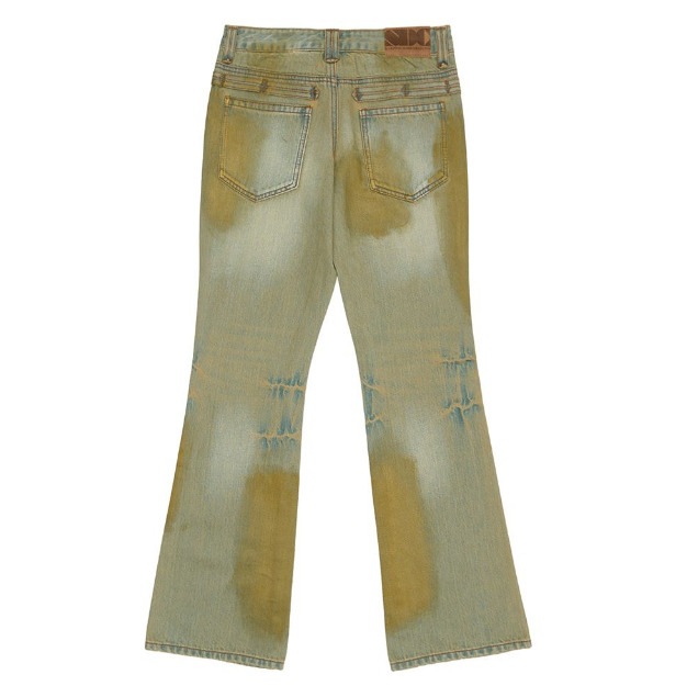 [韓国の人気商品] Metal Brushed Bootcut Denim Pants Khaki/Gold