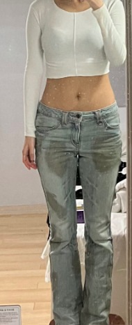 [韓国の人気商品] Metal Brushed Bootcut Denim Pants Khaki/Gold