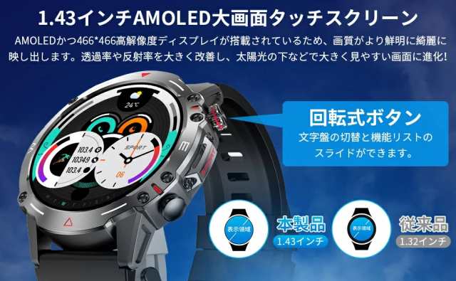 【最安値挑戦!】スマートウォッチ【革新モデル 1.43インチAMOLED高精細大画面】Bluetooth5.3通話機能 24時間健康管理 血中酸素 軍用規格 耐衝撃 スポーツウォッチ スマートブレスレ 【最安値挑戦!】スマートウォッチ【革新モデル 1.43インチAMOLED高精細大画面】Bluetooth5.3通話機能 24時間健康管理 血中酸素 軍用規格 耐衝撃 スポーツウォッチ スマートブレスレ