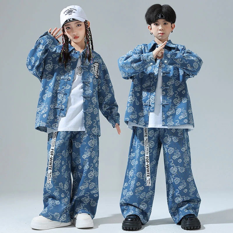 子供の中国風の街のダンスの演出服の子供の個性のジャズのダンスの演出服の男の子のヒップホップの国の潮のカウボーイのスーツ