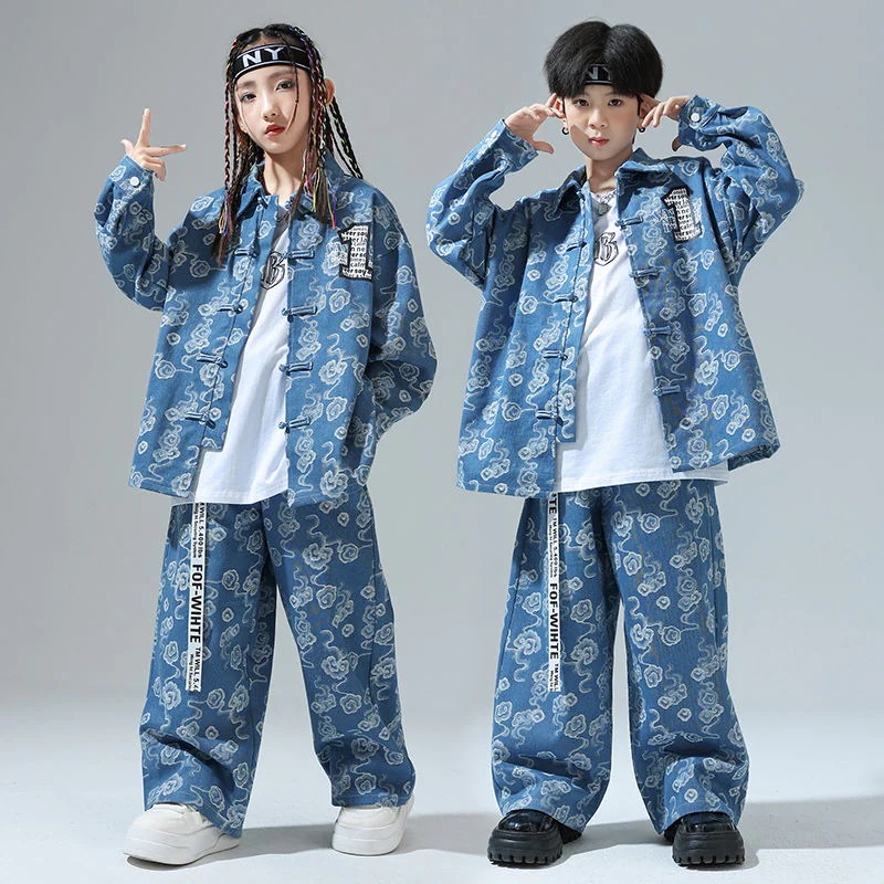子供の中国風の街のダンスの演出服の子供の個性のジャズのダンスの演出服の男の子のヒップホップの国の潮のカウボーイのスーツ