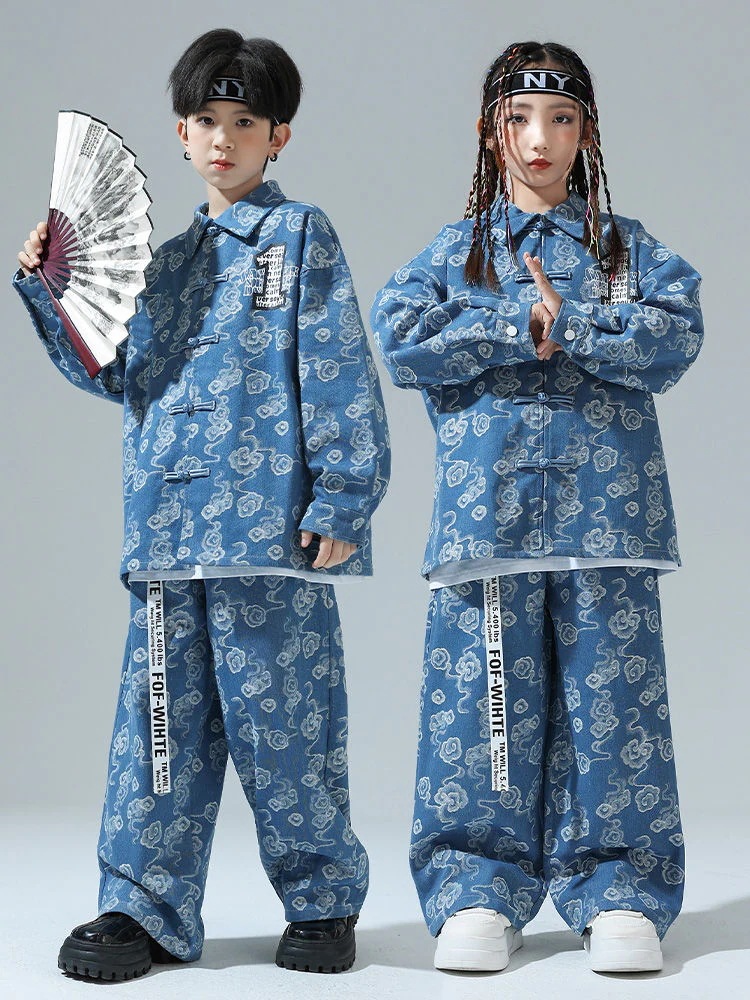 子供の中国風の街のダンスの演出服の子供の個性のジャズのダンスの演出服の男の子のヒップホップの国の潮のカウボーイのスーツ