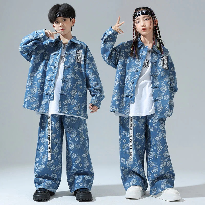 子供の中国風の街のダンスの演出服の子供の個性のジャズのダンスの演出服の男の子のヒップホップの国の潮のカウボーイのスーツ