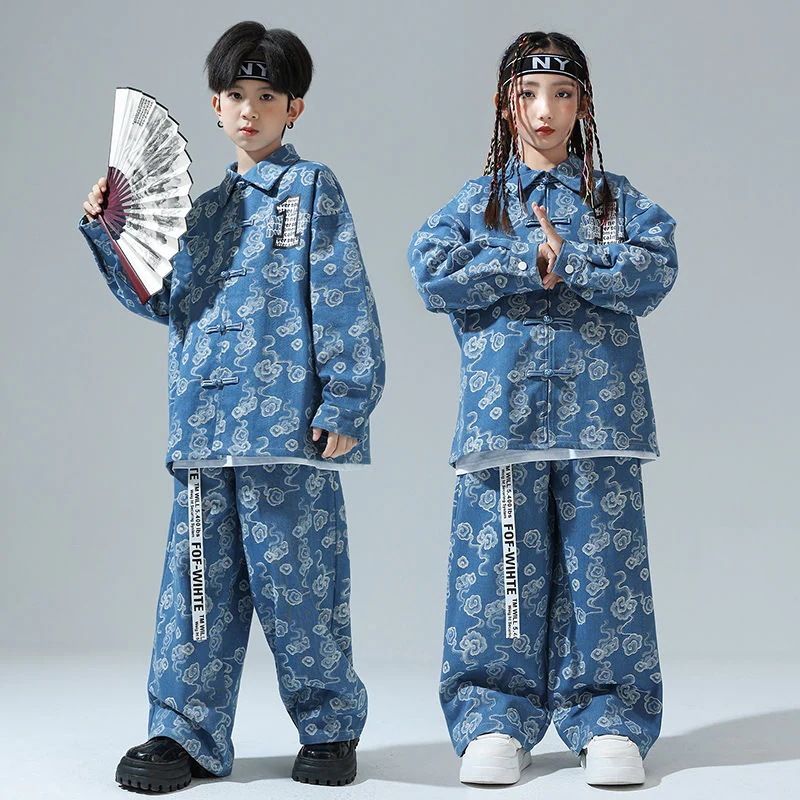 子供の中国風の街のダンスの演出服の子供の個性のジャズのダンスの演出服の男の子のヒップホップの国の潮のカウボーイのスーツ