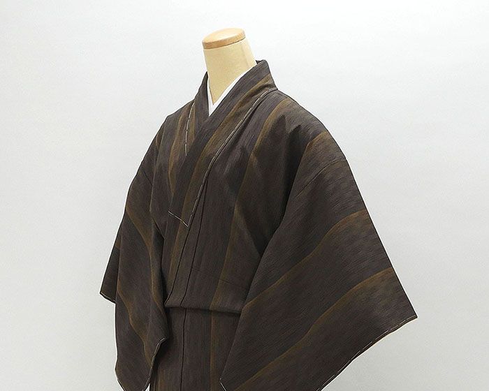 紬 未着用超美品 正絹 本しぼ柿渋染め 縦縞模様 身丈161.5cm