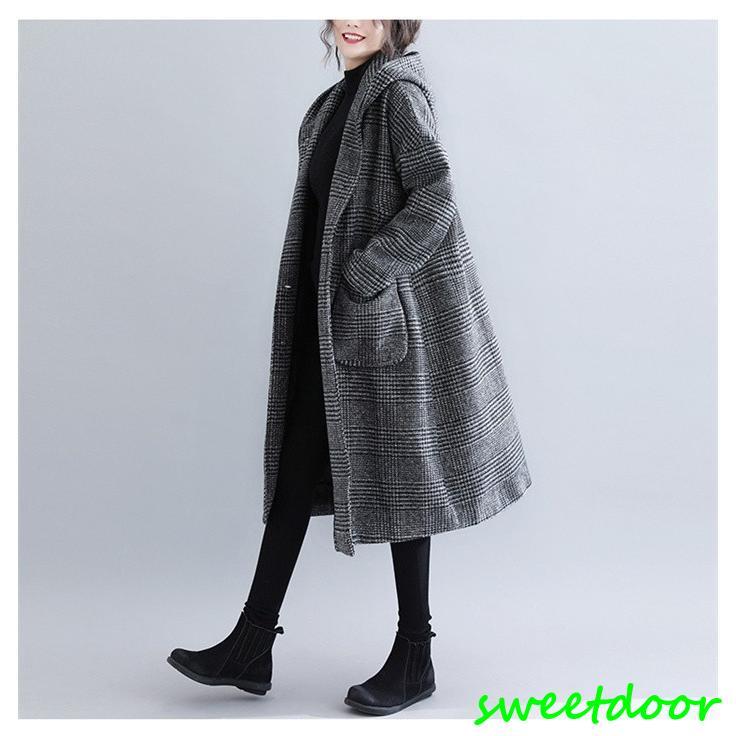 グレンチェック コート チェスターコート レディース ロングコート フード付き アウター チェック柄 上着 ゆったり 大きいサイズ 秋 冬