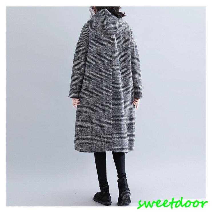 グレンチェック コート チェスターコート レディース ロングコート フード付き アウター チェック柄 上着 ゆったり 大きいサイズ 秋 冬