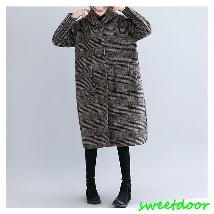 グレンチェック コート チェスターコート レディース ロングコート フード付き アウター チェック柄 上着 ゆったり 大きいサイズ 秋 冬