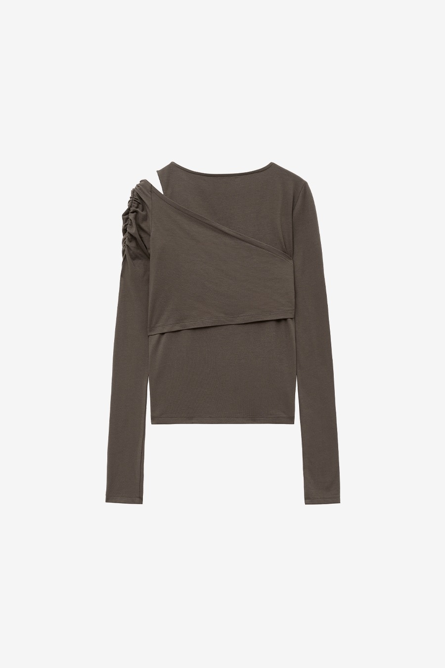 【INSILENCE】 LAYERED SHIRRING LONG SLEEVE : BROWN