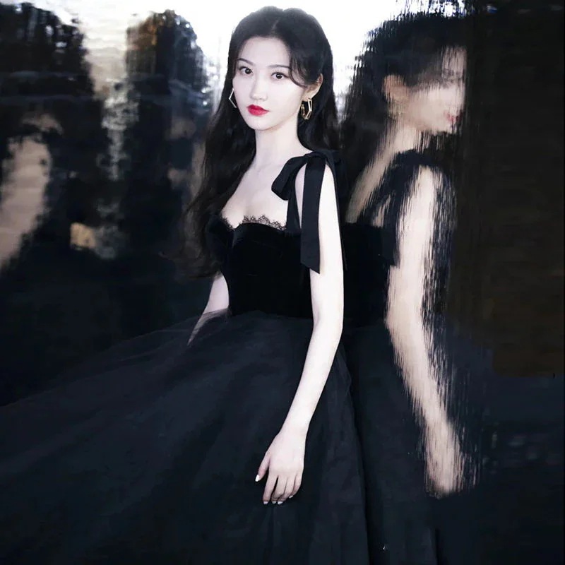 ブラックイブニングドレス 2025新作上品な宴会司会者ワンピース 気質 結婚式 演奏会 発表会 卒業式 成人式 同窓会 ドレス ブラックイブニングドレス 2025新作上品な宴会司会者ワンピース 気質 結婚式 演奏会 発表会 卒業式 成人式 同窓会 ドレス