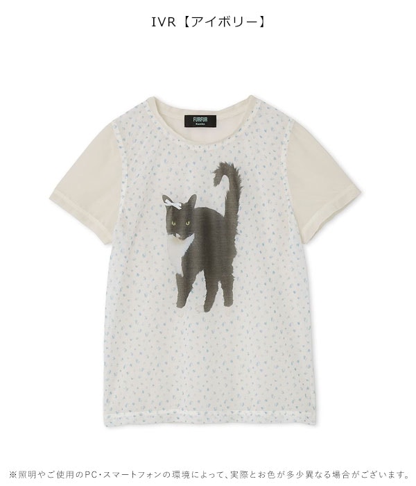 【即納】ファーファー FURFUR トップス 25春夏 【上國料萌衣コラボ】Oolong花柄Tシャツ ミドル丈 半袖 コラボ 猫 rwct252060