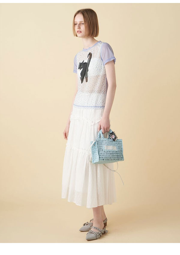 【即納】ファーファー FURFUR トップス 25春夏 【上國料萌衣コラボ】Oolong花柄Tシャツ ミドル丈 半袖 コラボ 猫 rwct252060