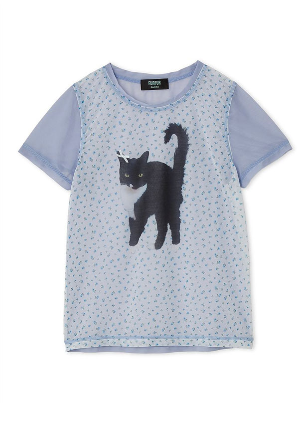 【即納】ファーファー FURFUR トップス 25春夏 【上國料萌衣コラボ】Oolong花柄Tシャツ ミドル丈 半袖 コラボ 猫 rwct252060