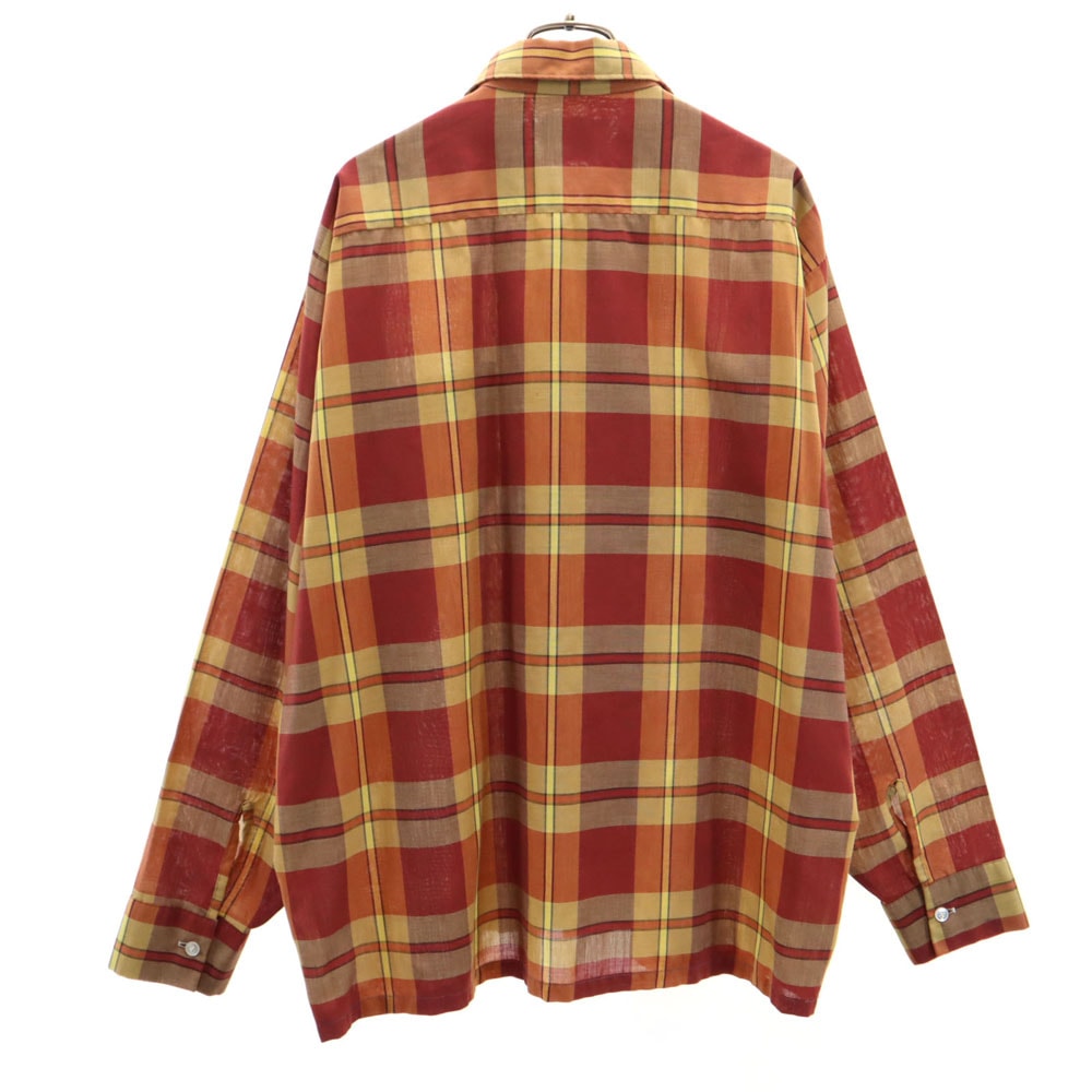 60s ヴィンテージ ボックスカット チェック柄 長袖 シャツ L オレンジ系 ビッグサイズ メンズ
