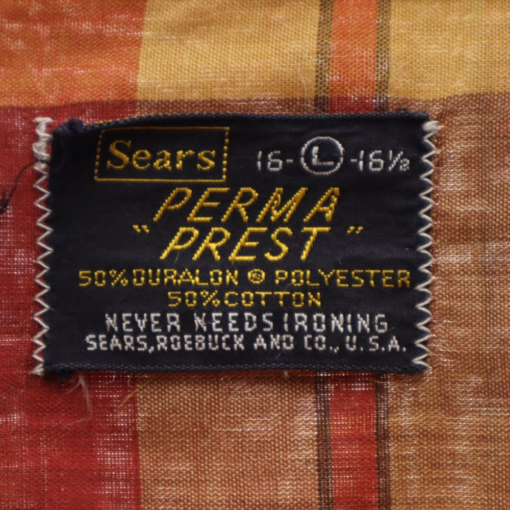 60s ヴィンテージ ボックスカット チェック柄 長袖 シャツ L オレンジ系 ビッグサイズ メンズ