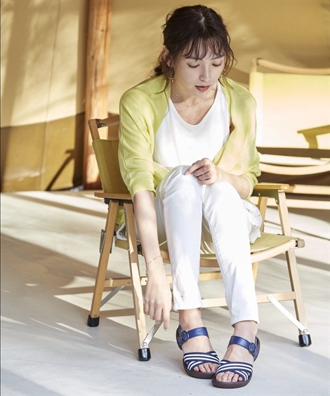 ストラップ リゲッタスマイル ストライプゴムローヒールサンダル ゆったりワイズ ストラップ リゲッタスマイル ストライプゴムローヒールサンダル ゆったりワイズ