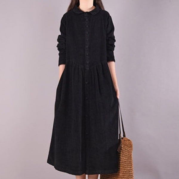 【輝いて超人気】 欠かせない コーデュロイ 折り襟 ビックシルエット すね丈 カジュアルワンピース レディース 秋冬