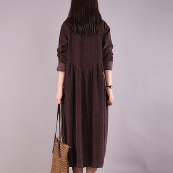 【輝いて超人気】 欠かせない コーデュロイ 折り襟 ビックシルエット すね丈 カジュアルワンピース レディース 秋冬