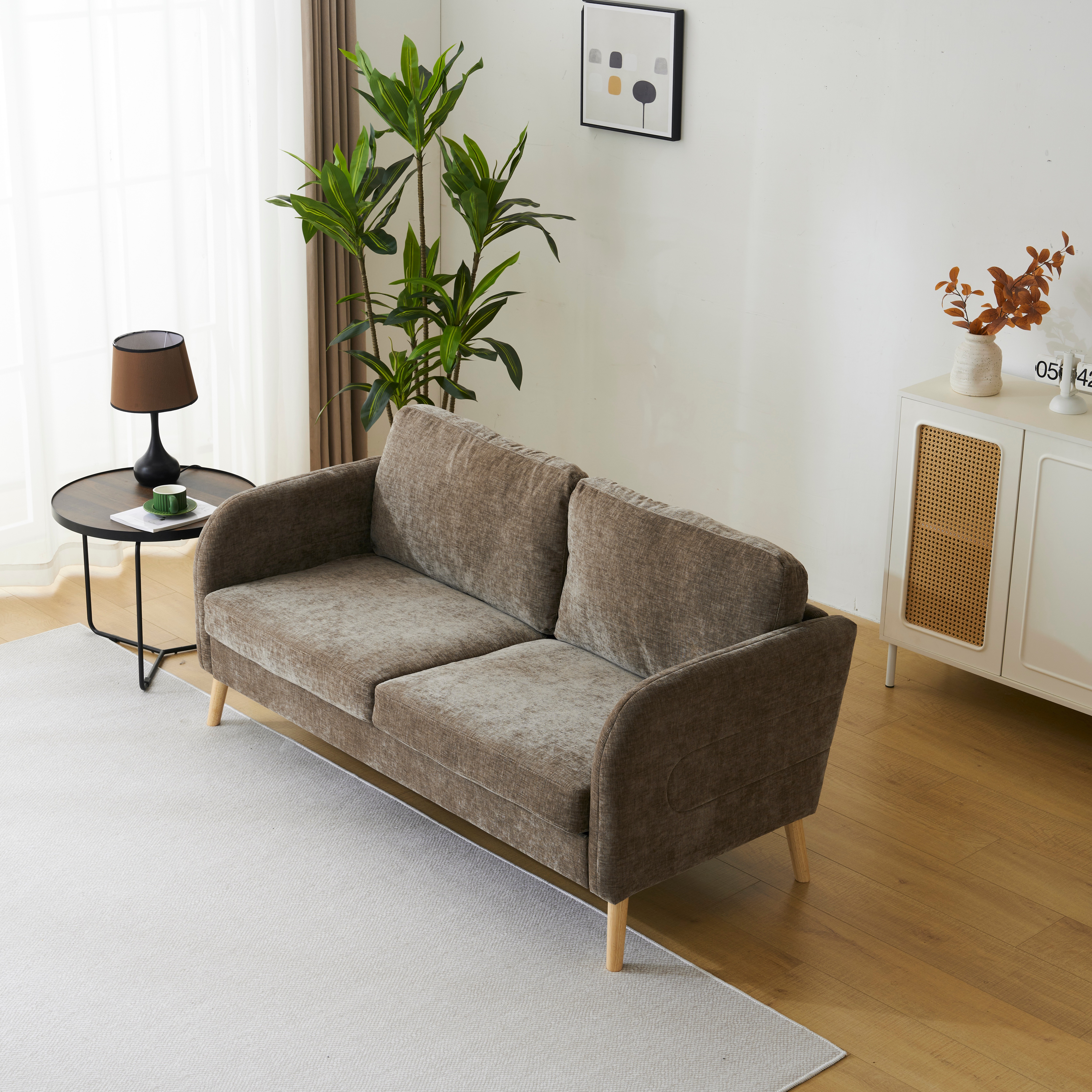 【大好評！最安値挑戦!】ソファー 2人掛け 脚付き 肘付き 1人用にも おしゃれ かわいいGG5683 Brown Solid WoodG40