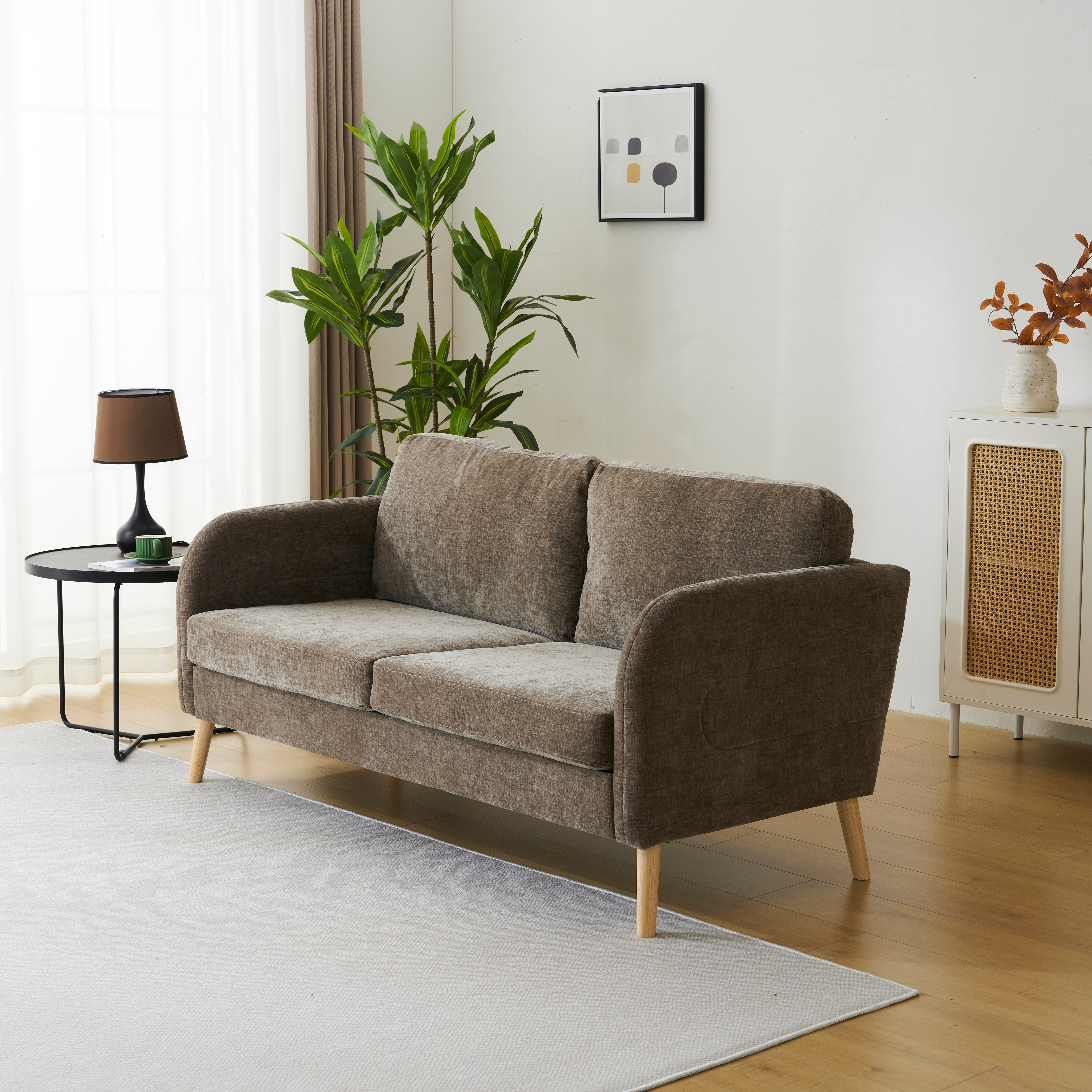 【大好評！最安値挑戦!】ソファー 2人掛け 脚付き 肘付き 1人用にも おしゃれ かわいいGG5683 Brown Solid WoodG40