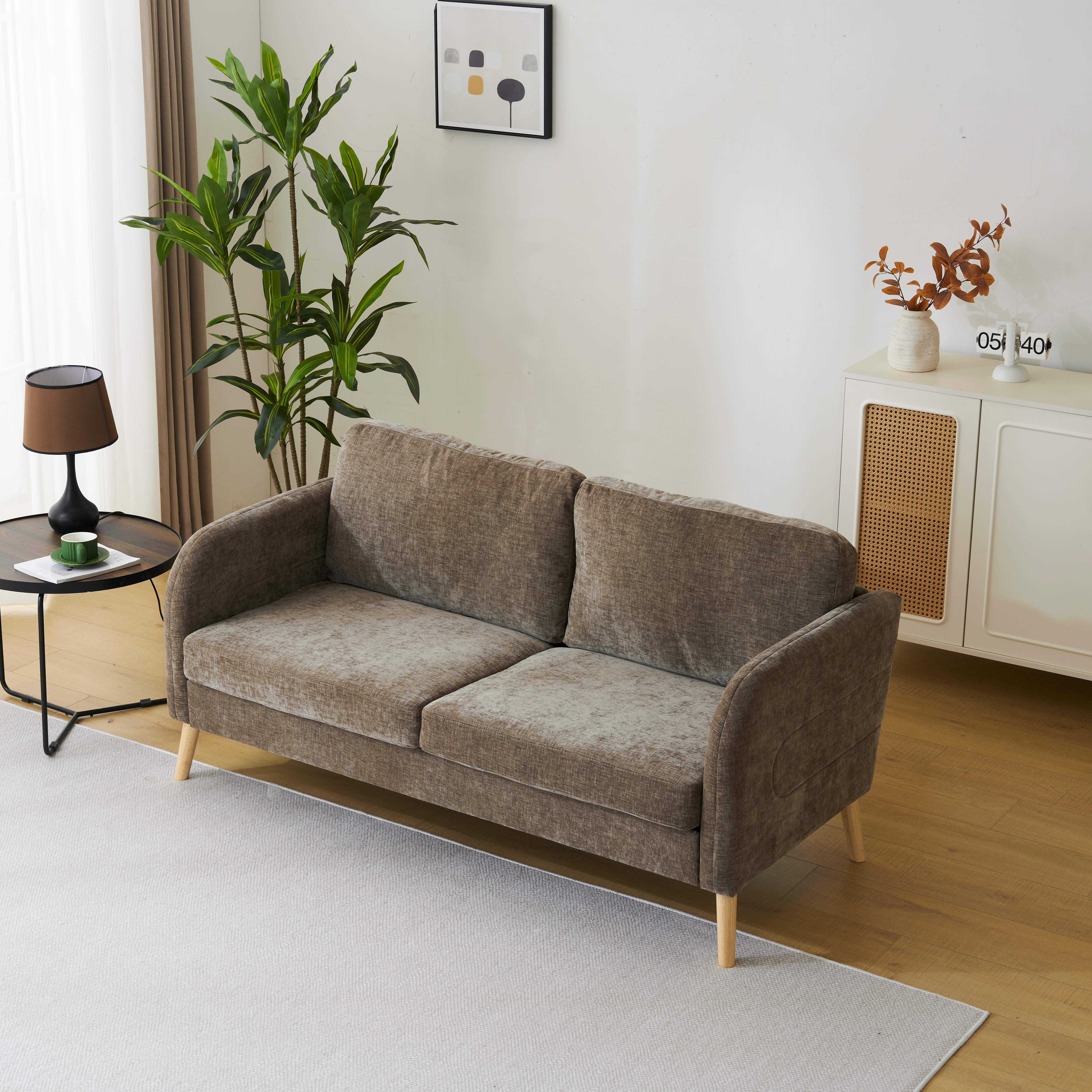 【大好評！最安値挑戦!】ソファー 2人掛け 脚付き 肘付き 1人用にも おしゃれ かわいいGG5683 Brown Solid WoodG40