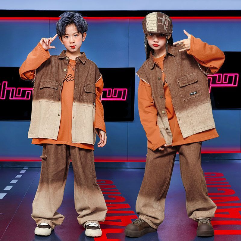 街舞児童潮服演出服男児馬甲セットhiphopヒップホップ童装少女元日演技服