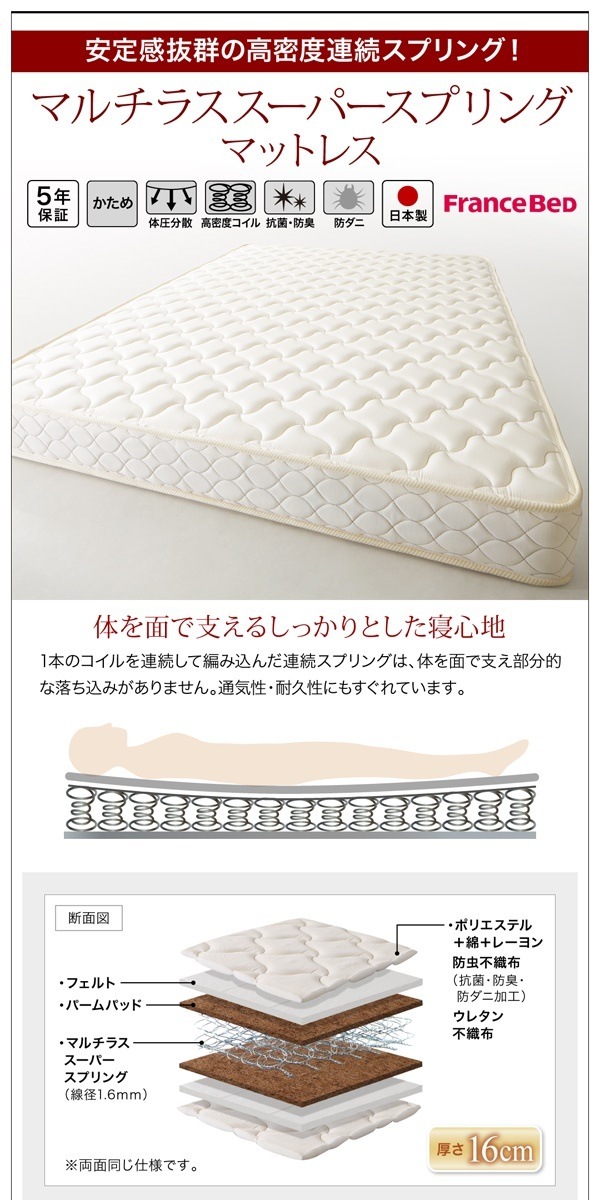 [組立設置付]棚付 フロアベッド [モナンジェ] マルチラススーパースプリングマットレス付 シングル