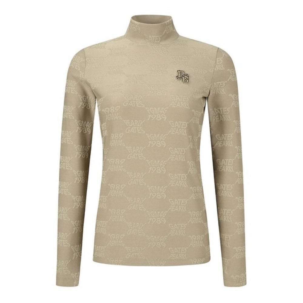 [パリゲイツ] レディースロゴ柄モックネック長袖Tシャツ